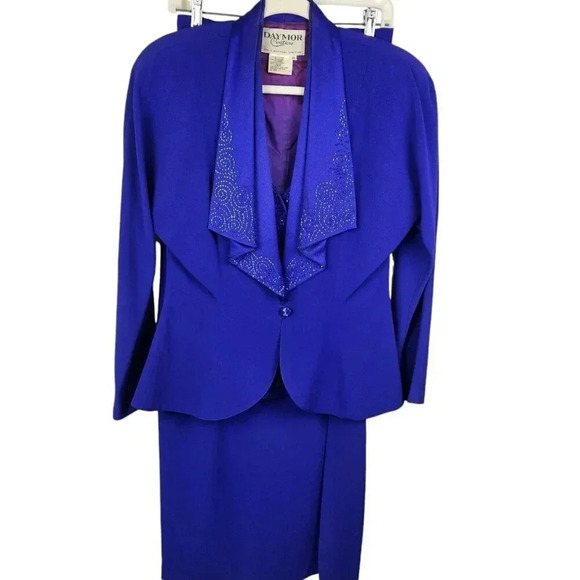 Daymor Couture Vintage Suit Size 10 Purple‎ Beaded Snap Front Blazer Maxi Skirt - Picture 2 of 16